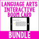 Language Arts Interactive Boom Card BUNDLE: laptop showing a chick-and-egg passage with a comprehension question