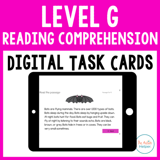 Level G Reading Comprehension Digital Task Cards