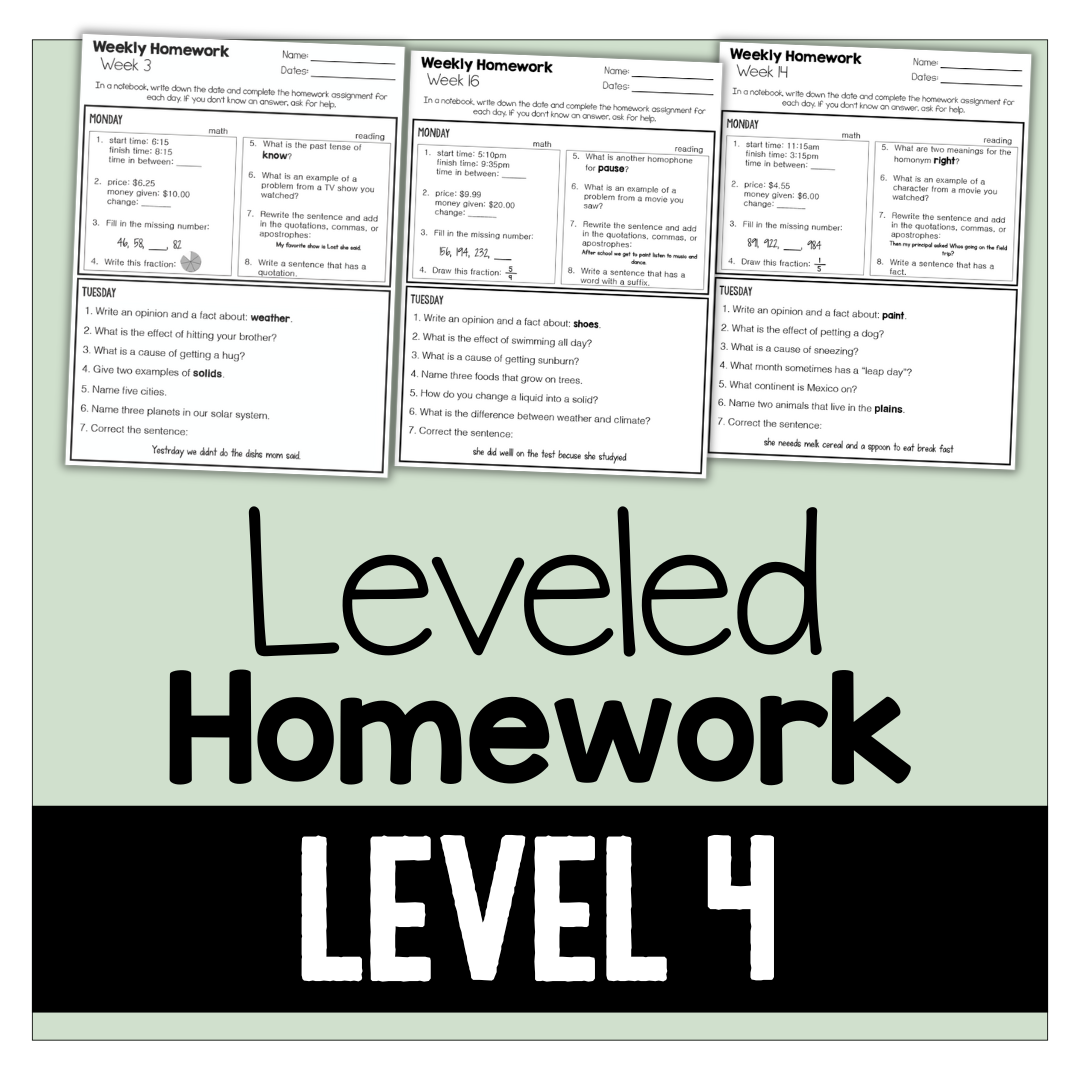 Leveled Homework {Level 4}