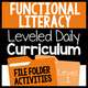 Level 1 Functional Literacy Curriculum File Folder Activities cover featuring 35+ tasks