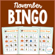 November Bingo: cover with fall picture boards showing pumpkins, leaves, corn, acorns, and Thanksgiving
