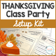 Thanksgiving Class Party Setup Kit: cover with turkey craft, Fall Trail Mix, headband, and game direction pages