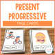Present Progressive Task Cards cover featuring action-word sentence practice