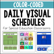 Color Coded Daily Visual Schedule cover with color-coded picture cards for group work, movie, and daily activities