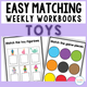 Easy Matching Weekly Workbooks Toys Edition cover, a toy-themed errorless matching workbook for special education