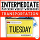 Intermediate Weekly Workbooks Transportation cover, a vehicle-themed matching and sorting workbook for special education