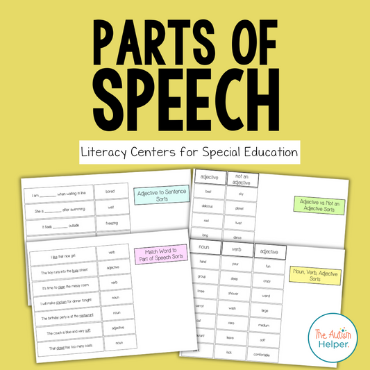 4 Parts of Speech Literacy Centers for Special Education