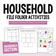 Household Themed Life Skills File Folder Activities cover featuring eight tasks
