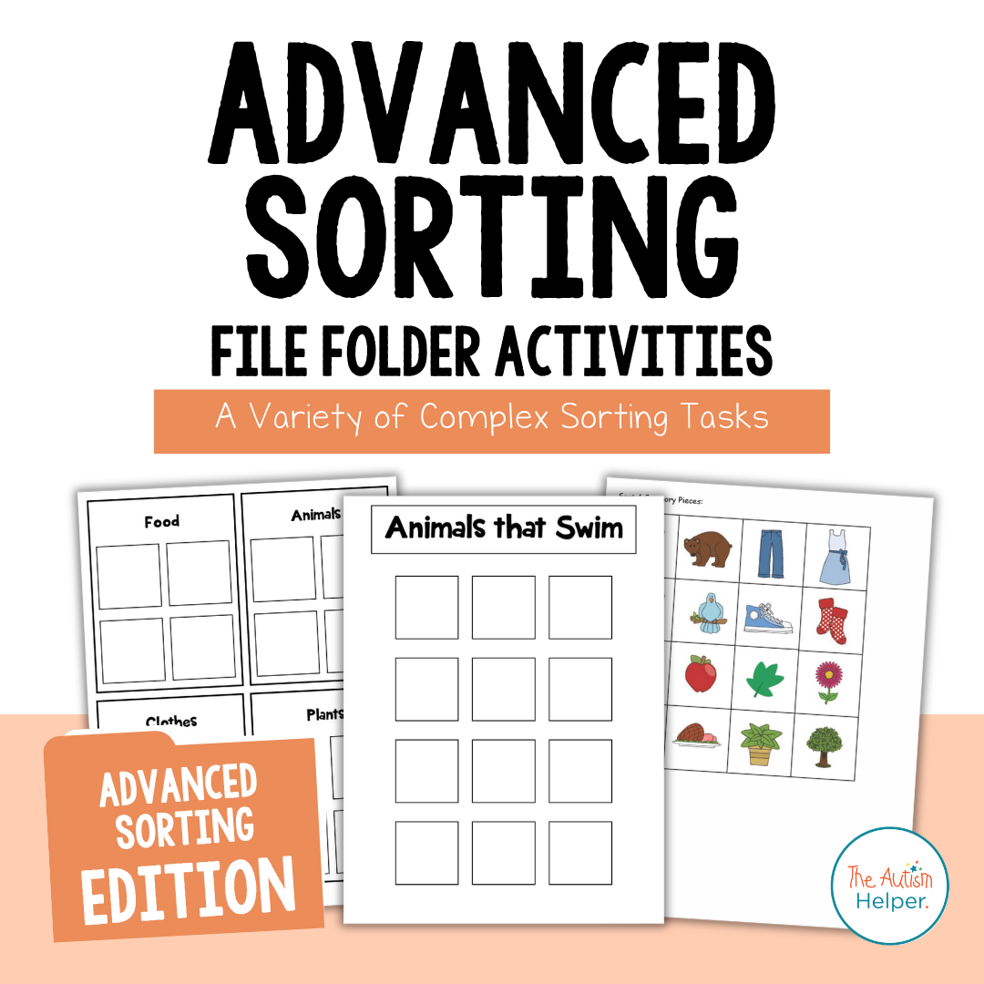 Advanced Sorting File Folder Activities cover with category mats and picture pieces for complex sorting