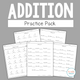 Addition Practice Pack cover featuring systematic, scaffolded instruction