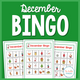 December Bingo: cover with holiday boards featuring Santa, a Christmas tree, a menorah, and a dreidel