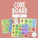 Print & Digital Core Board Set cover showing color-coded core vocabulary boards with words like want, help, more, and stop