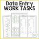 Data Entry Work Tasks cover with expense and lunch-choice data sheets for special education technology practice