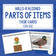 Parts of Items cover with ABLLS-R task codes and sample task cards