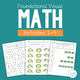 Foundational Visual Math Activities Numbers 1-9 cover with worksheets for finding a number, missing numbers, and matching groups