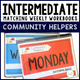 Intermediate Matching Weekly Workbooks Community Helpers cover, a community-helpers matching and sorting workbook for special education