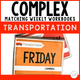 Complex Matching Weekly Workbooks Transportation cover, an advanced vehicle-themed matching workbook for special education