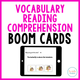 Vocabulary Reading Comprehension Interactive Boom Cards: tablet matching a butterfly position sentence to a picture