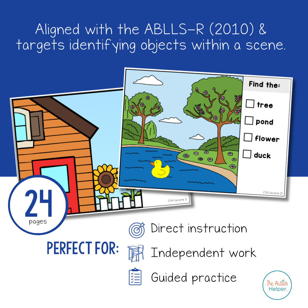 Find Objects in a Scene Task Cards [ABLLS-R Aligned C43, C44]