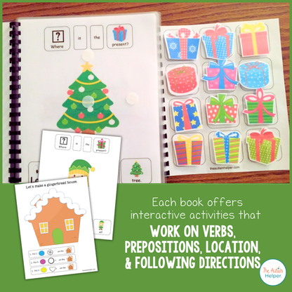 Christmas Adapted Book Series open present-position book with a Christmas tree and movable gift picture pieces