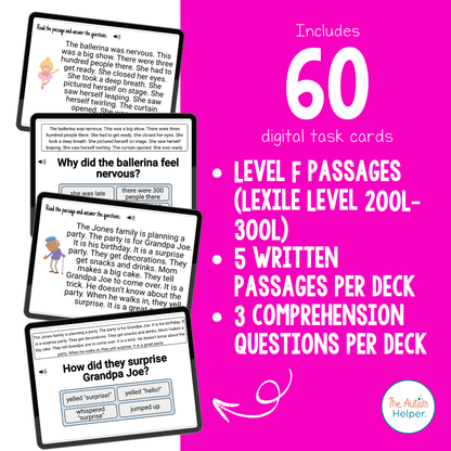 Reading Comprehension Level F Interactive Boom Cards