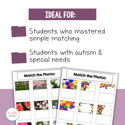 Complex Matching File Folder Activities photo-matching pages with flowers and colorful bear counters