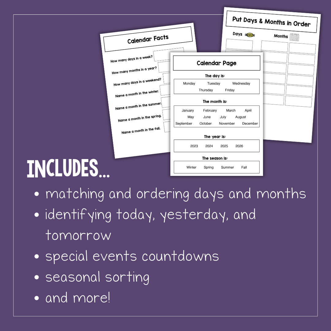 Differentiated Adapted Calendar Activities