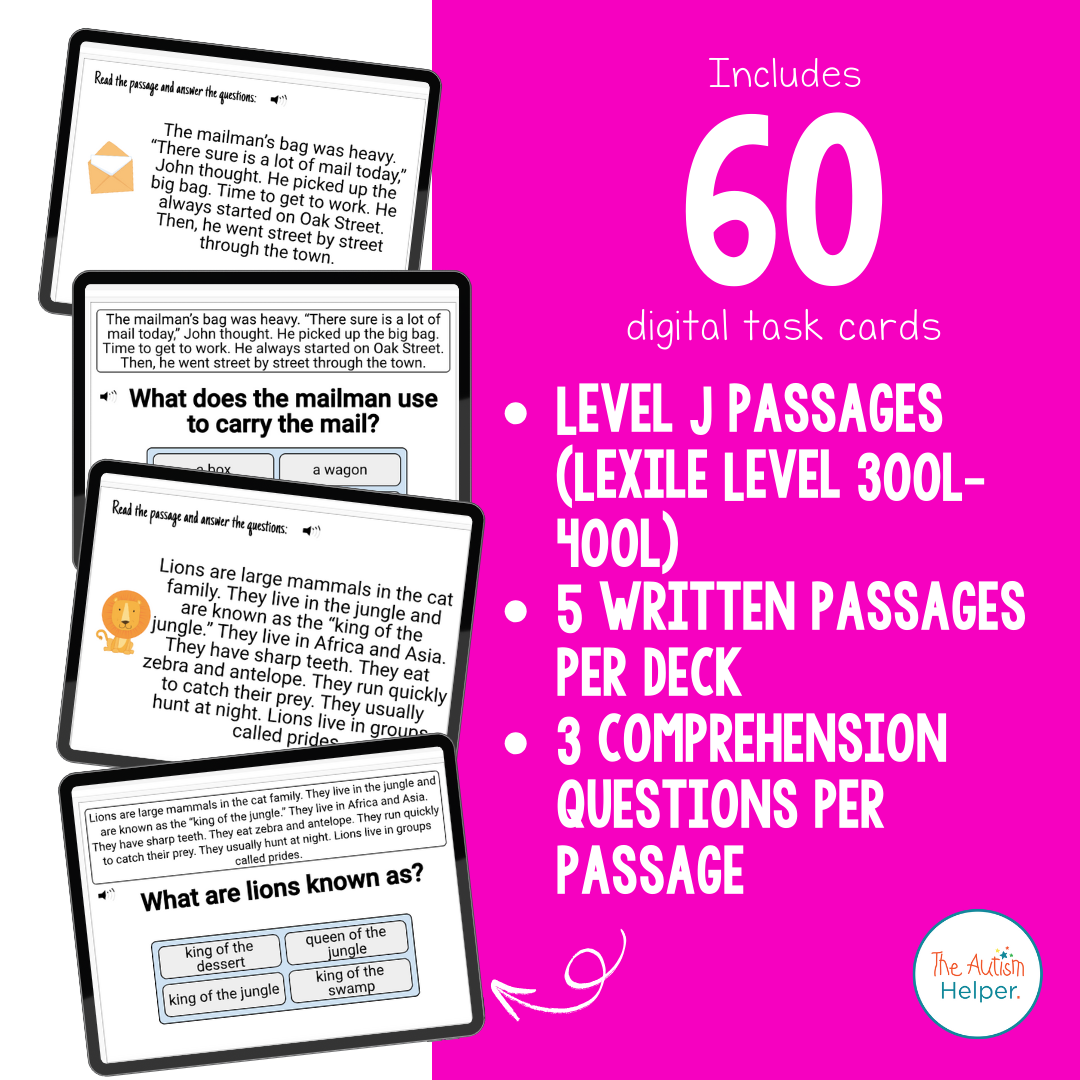 Reading Comprehension Level J Interactive Boom Cards