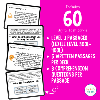 Reading Comprehension Level J Interactive Boom Cards