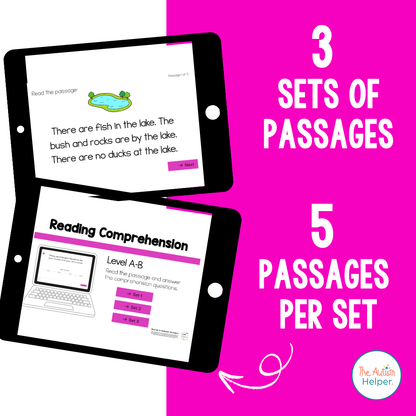 Level A/B Reading Comprehension Digital Task Cards