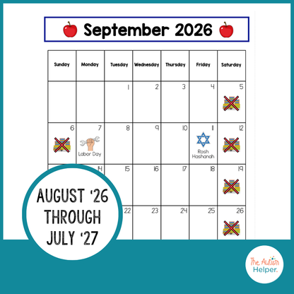 2026-2027 Editable Visual Monthly Calendars