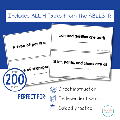 Intraverbals Task Card BUNDLE [ABLLS-R Aligned ALL H TASKS]