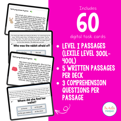 Reading Comprehension Level I Interactive Boom Cards