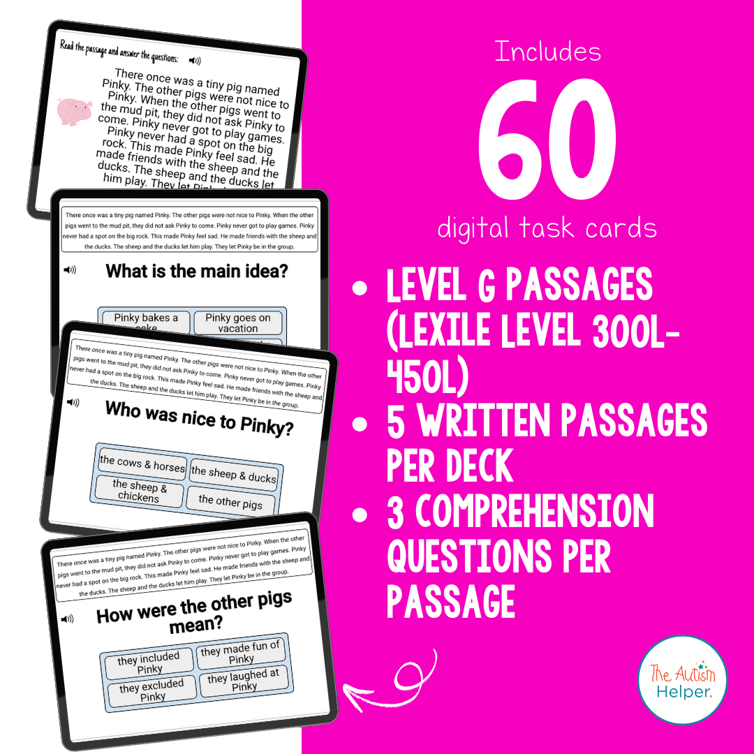 Reading Comprehension Level G Interactive Boom Cards