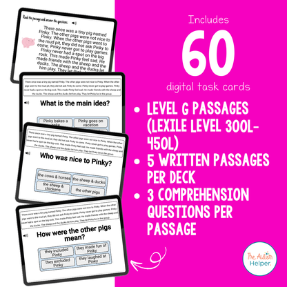 Reading Comprehension Level G Interactive Boom Cards