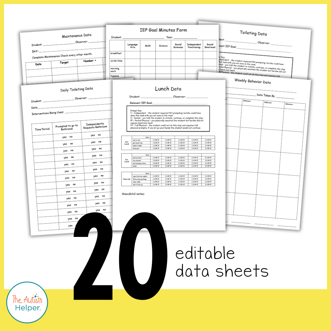 Editable Special Education Data Sheets Set 2