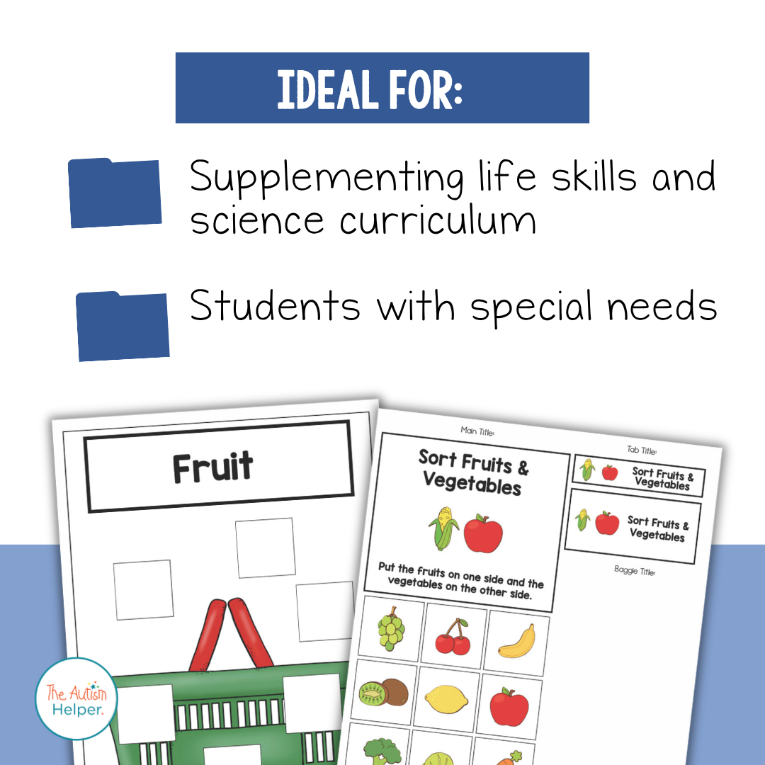 Food, Animals, and Clothing Sorting File Folder Activities