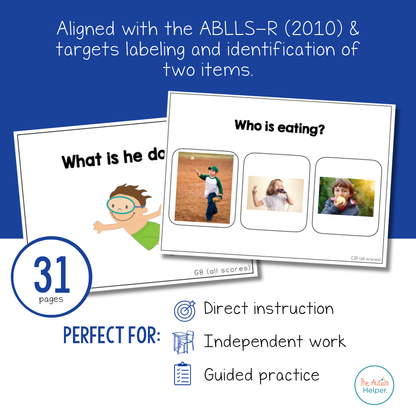 Select & Label Two Items Task Cards [ABLLS-R Aligned C40, C41, G19, G20]