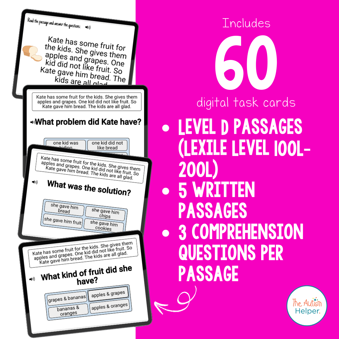 Reading Comprehension Level D Interactive Boom Cards