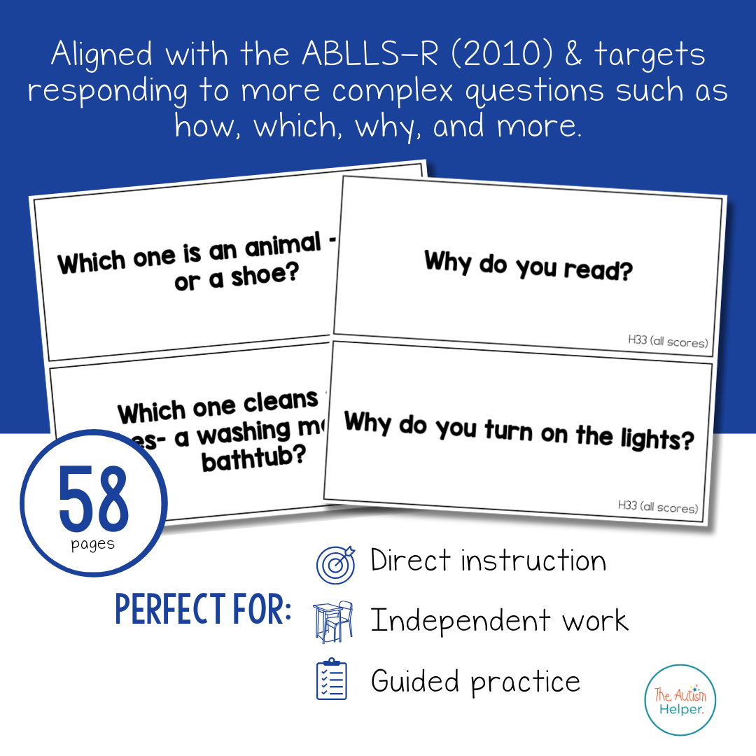 Complex Questions Task Cards [ABLLS-R Aligned to H}