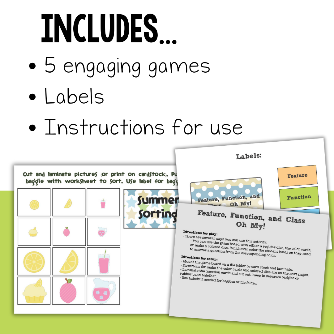 Summer Reading Centers and Literacy Games for Special Education