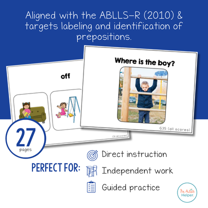 Preposition Task Cards [ABLLS-R Aligned C51, G35, G36]