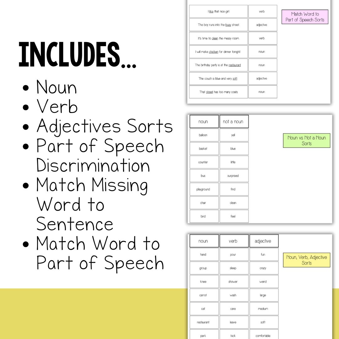 4 Parts of Speech Literacy Centers for Special Education