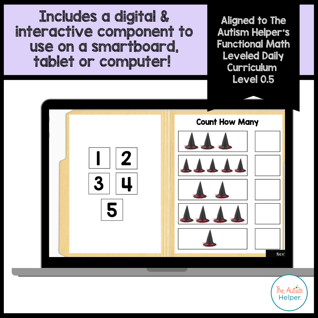 Digital counting 1–5 file folder activity shown on a laptop