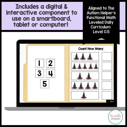 Digital counting 1–5 file folder activity shown on a laptop