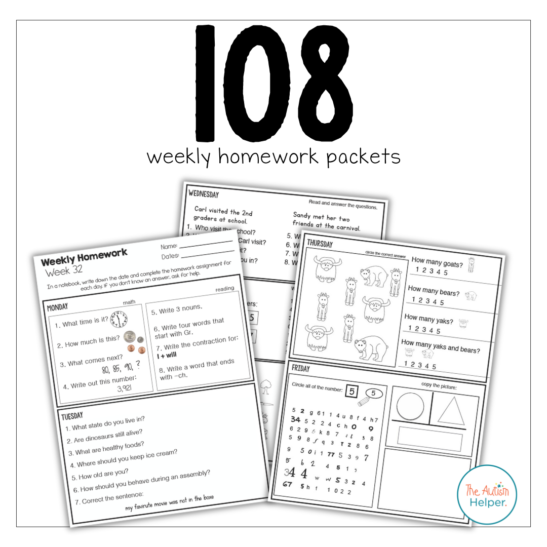 Leveled Homework BUNDLE – The Autism Helper