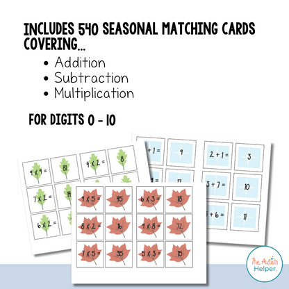 Seasonal Add, Subtract, & Multiply Matching Cards