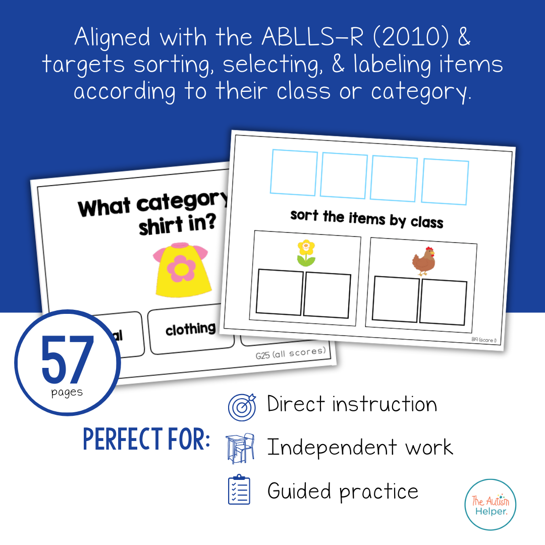 Class/Category Task Cards [ABLLS-R Aligned B19, C39, G17, G25, G27]