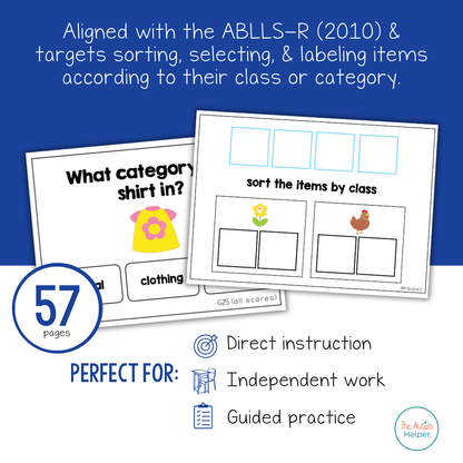 Class/Category Task Cards [ABLLS-R Aligned B19, C39, G17, G25, G27]