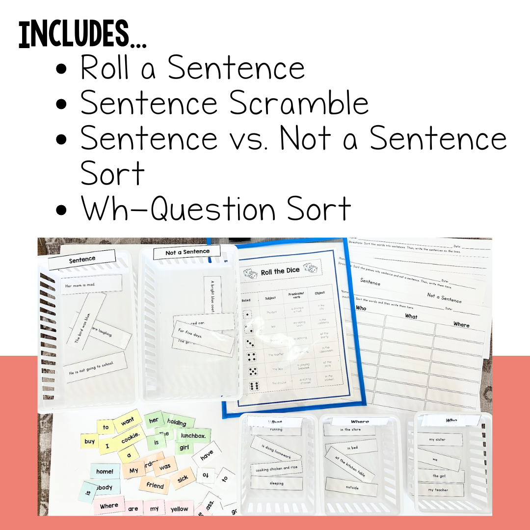 4 Sentence Building Literacy Centers for Special Education